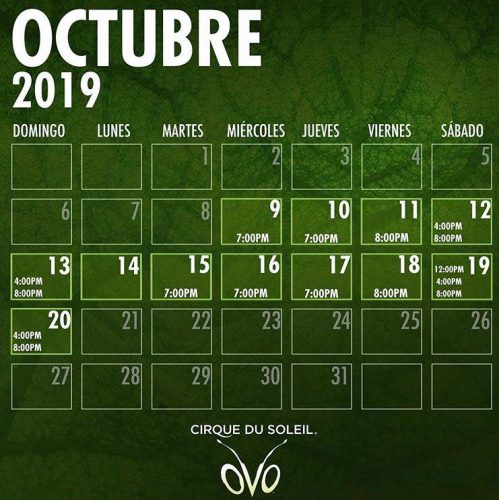 Calendario funciones Circo del Sol