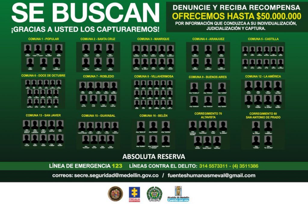 El cartel de los más buscados en Medellín 