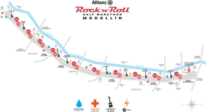 Recorrido de la competencia (Foto Rock and Roll Half Marathon Medellín).